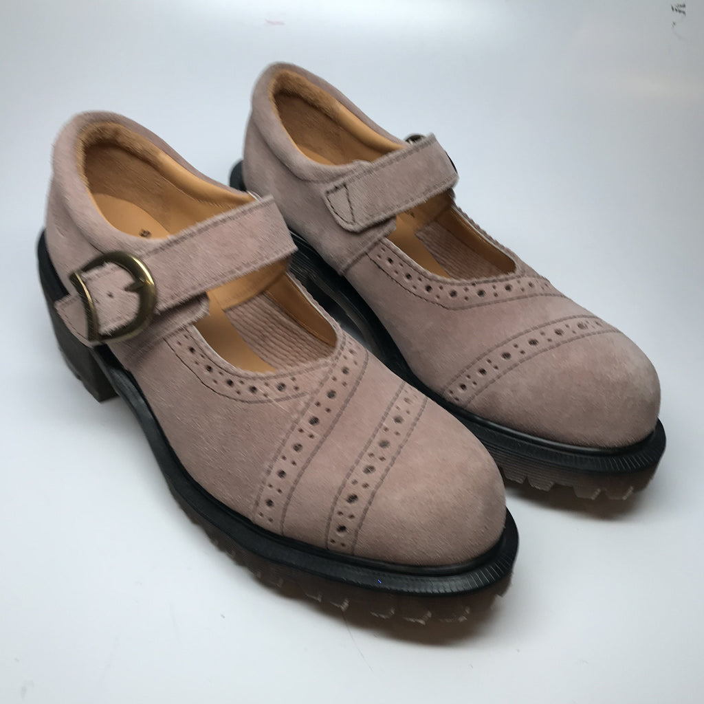 Lavender suede brogue mary jane shoes by Dr. Martens