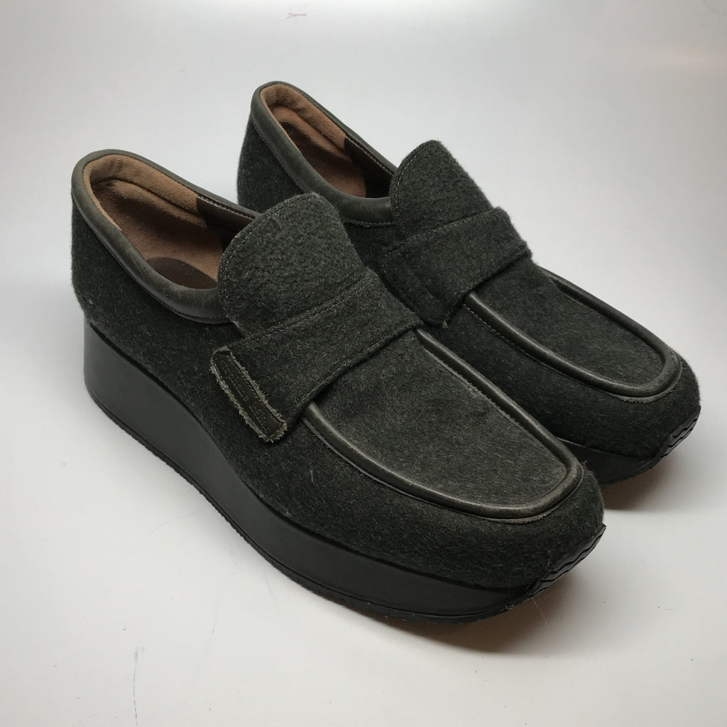 1990s Stephane Kelian platform loafer shoes with fabric upper and leather trim 