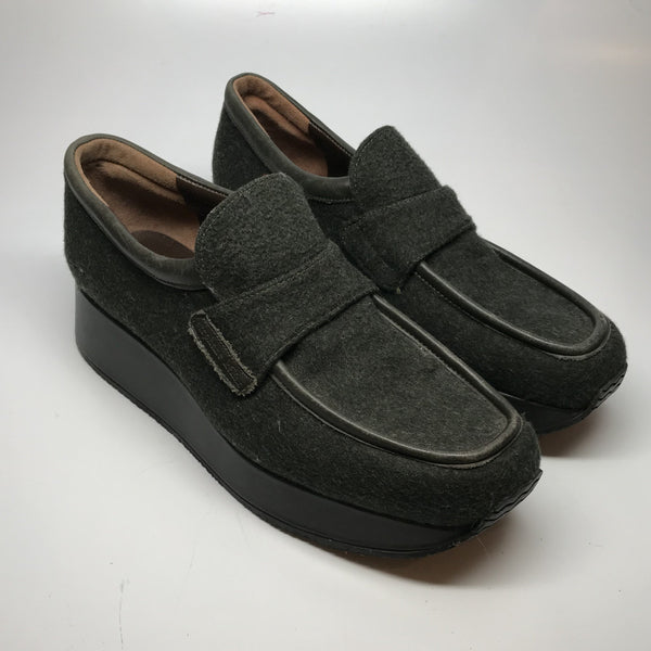 1990s Stephane Kelian platform loafer shoes with fabric upper and leather trim