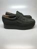 Side view of 1990s Stephane Kelian platform loafer shoes with fabric upper and leather trim 