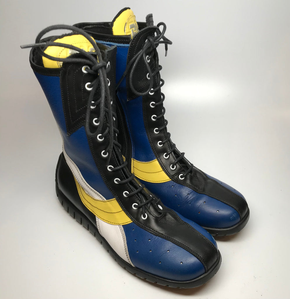 Dolce & Gabbana Junior blue, yellow, black and white color block sneaker boots