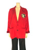 Red blazer with two patch pockets and a Mickey Mouse patch on the chest