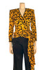  Item Sold Out. yellow silk long sleeve wrap blouse with black squiggle print