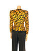 yellow silk long sleeve wrap blouse with black squiggle print and waist tie
