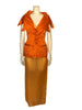 Michoel Schoeler orange silk collared button down top with sheer orange organza maxi skirt