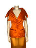 Michoel Schoeler orange silk collared button down top with sheer orange organza maxi skirt