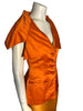 Michoel Schoeler orange silk collared button down top with sheer orange organza maxi skirt