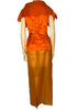 Michoel Schoeler orange silk collared button down top with sheer orange organza maxi skirt