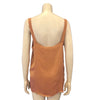 ( Back view) Sleeveless silk tunic top by Lanvin featuring a square neckline, boxy oversized fit, and a raw frayed hem. 