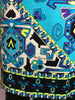 Closeup of blue geometric printed top by Mr Dino