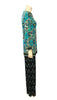 Side view of Blue patterned long sleeved tunic and pants set by Mr. Dino