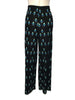 Rear view of Black and blue patterned wide leg pants by Mr. Dino