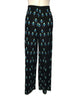 Rear view of Black and blue patterned wide leg pants by Mr. Dino 