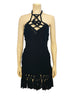 Front view of Dior woven black mini dress with a halter neck on a mannequin