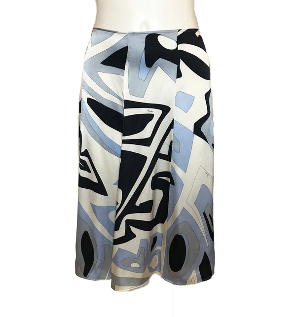 Blue, black, and white patterned, knee-length Emilio Pucci silk Skirt