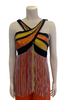 Costume orange rayon sleeveless jumpsuit with long plastic beads from bodice and beaded top