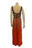 Costume orange rayon sleeveless jumpsuit with long plastic beads from bodice and beaded top
