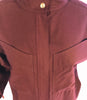 purple, wool, zip-up, long-sleeve jumpsuit with belt-loops. 