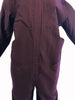 purple, wool, zip-up, long-sleeve jumpsuit with belt-loops and pockets.  