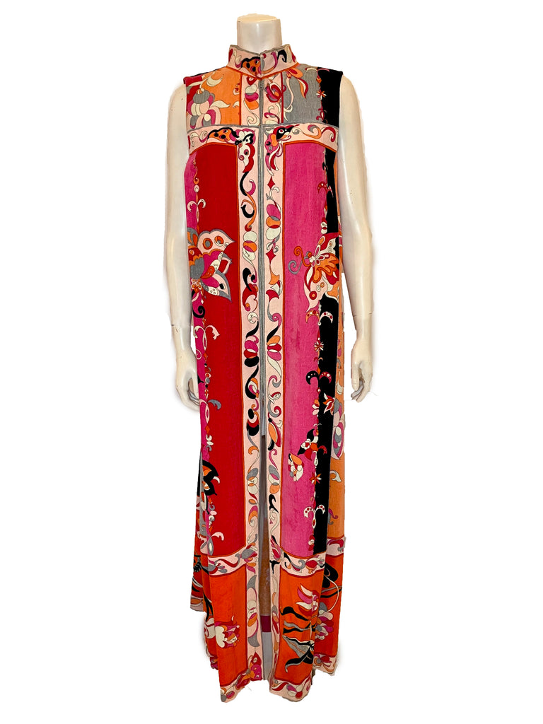 Colorful 70's terry cloth high neck maxi dress
