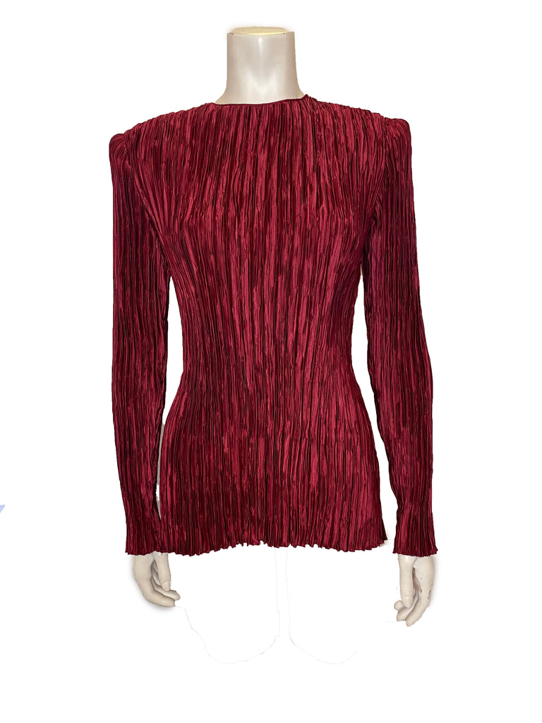 Mary McFadden dark red pleated long sleeve top