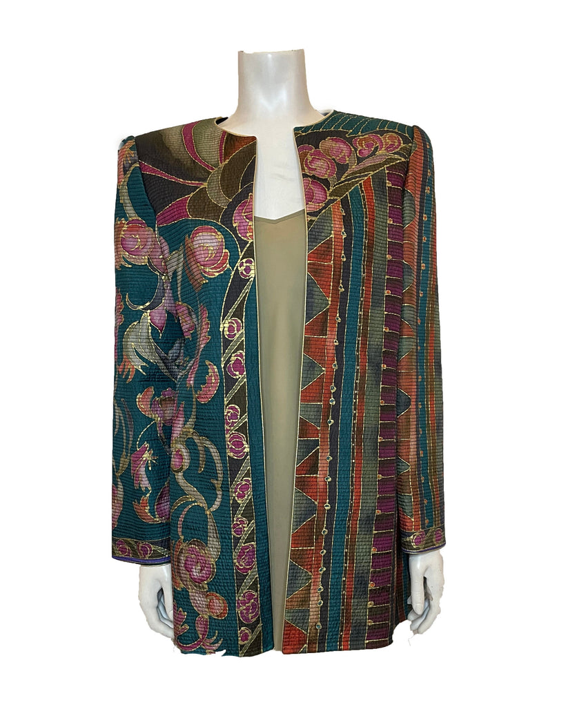 Mary McFadden jewel tone texture printed jacket