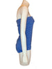1980s Women's blue and white vertical striped tube top and matching swim bottoms shown on a mannequin form