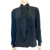 Long sleeve black silk blouse with tie at the neck