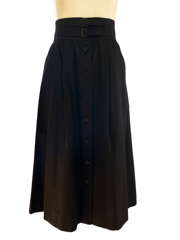 Black Midi Button-up Skirt