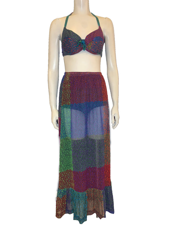 floral colorblock bikini top & maxi skirt