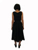 Black, cotton, pleated-waist, full-circle skirt. Mid-calf length. 