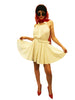 White, cotton, halter-neck, collared, belted sundress with full skirt. Above the knee length. 