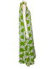Green and white floral maxi dress.