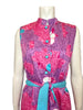 Magenta and purple psychedelic floral print maxi dress.