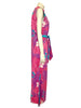 Magenta and purple psychedelic floral print maxi dress.