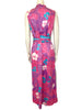 Magenta and purple psychedelic floral print maxi dress.