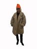 Grey, padded, oversized, sleeping-bag coat with oversized lapel. 