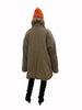 Grey, padded, oversized, sleeping-bag coat with oversized lapel. 