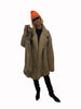 Grey, padded, oversized, sleeping-bag coat with oversized lapel. 