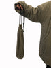 Grey, padded, oversized, sleeping-bag coat with oversized lapel. 