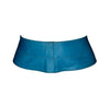 Turquoise leather waist cinch belt that hugs the body. Has back bue