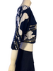 Navy, long-sleeve shirt with white and gold, chain and flower print. Ribbed bands at the sleeves and waist.