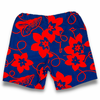 navy and red hawaiian print shorts