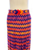 multicolor chevron skirt, top, cardigan, and belt