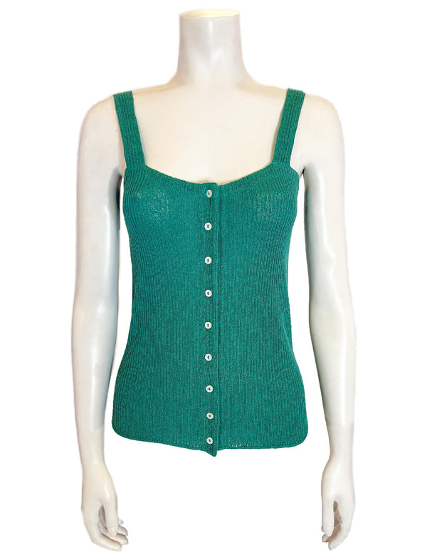 green knit button-up tank top
