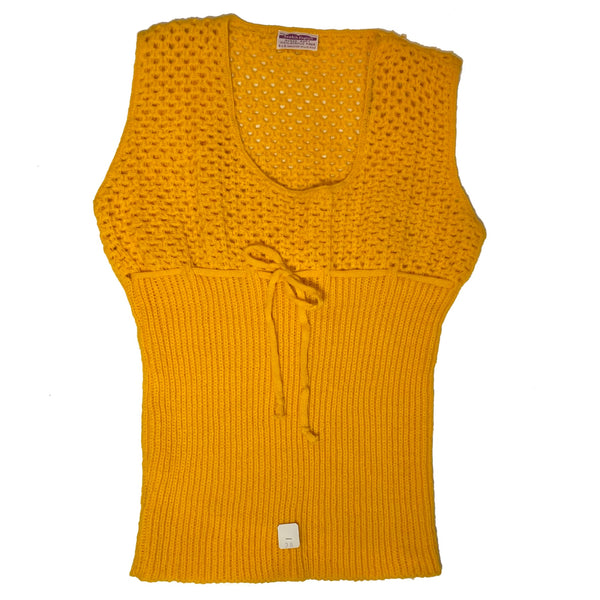 Marigold crochet knit sweater vest, front view