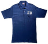60's navy blue greek letter patch short sleeve polo