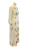 White maxi dress with colorful flower appliques