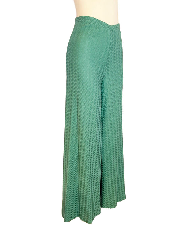 green chevron palazzo pants