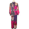 Colorful Hanae Mori floral printed silk chiffon with bow collar and belt
